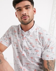 Белая поплиновая рубашка с принтом фламинго Burton Menswear-Белый
