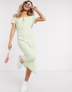 Сарафан миди со сборками и цветочным принтом ASOS DESIGN-Белый