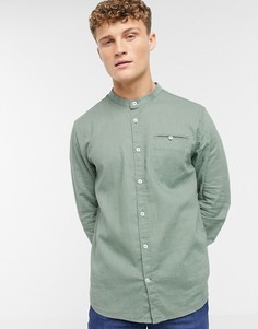 Зеленая льняная рубашка с воротником на пуговице Tom Tailor-Зеленый