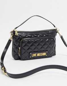 Черная стеганая сумка через плечо с карманом Love Moschino-Черный