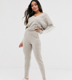 Трикотажные джоггеры от комплекта с полосой сбоку ASOS DESIGN Petite-Светло-бежевый