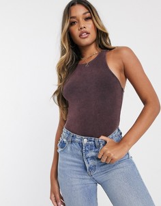 Бордовое боди с эффектом кислотной стирки ASOS DESIGN-Бежевый