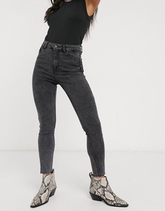 Джинсы с завышенной талией и эффектом кислотной стирки Bershka-Черный