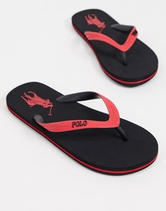 Черно-красные шлепанцы Polo Ralph Lauren-Черный