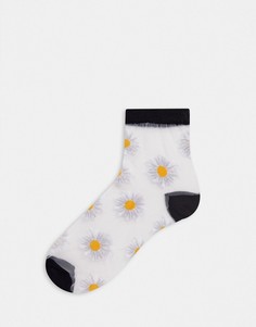 Прозрачные носки с цветочным принтом ASOS DESIGN-Белый