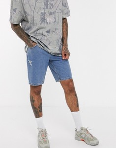 Джинсовые шорты с потертостями ASOS DESIGN-Синий
