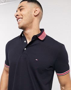 Темно-синее поло из пике с контрастной отделкой и логотипом Tommy Hilfiger-Темно-синий