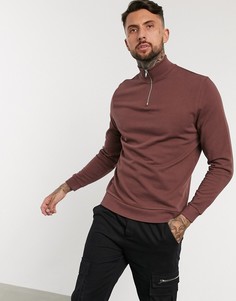 Коричневый свитшот с короткой молнией ASOS DESIGN