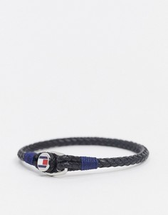 Черный браслет из плетеной кожи с металлической застежкой Tommy Hilfiger