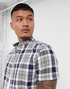 Узкая рубашка в сине-белую клетку с воротником на пуговице ASOS DESIGN-Темно-синий