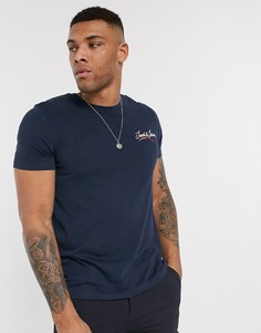 Темно-синяя футболка из органического хлопка с логотипом Jack & Jones Originals-Темно-синий