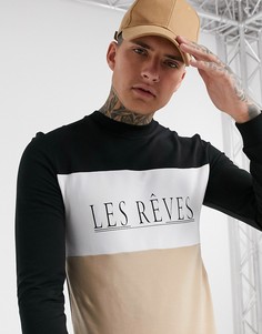 Обтягивающий свитшот с контрастными вставками и надписью ASOS DESIGN-Бежевый