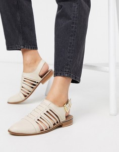 Бежевые кожаные туфли на плоской подошве ASOS DESIGN-Кремовый
