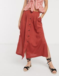Юбка миди рыжего цвета на пуговицах ASOS DESIGN-Красный