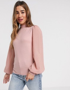 Розовая футболка в горошек с объемными рукавами Stradivarius-Мульти