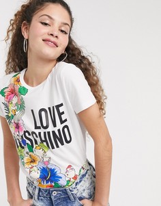 Футболка с цветочным принтом и логотипом Love Moschino-Белый
