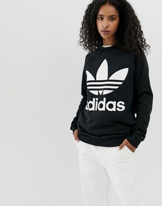 Oversize-свитшот с логотипом-трилистником adidas Originals-Черный
