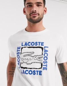 Белая футболка с большим логотипом Lacoste-Белый