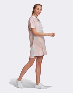 Розовое платье-футболка с принтом тай-дай и логотипом-трилистником adidas Originals-Розовый