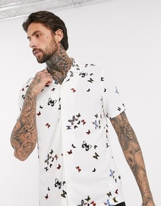 Рубашка классического кроя с принтом бабочек и воротником в виде лацканов ASOS DESIGN-Белый