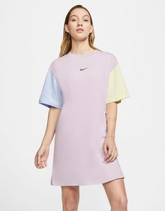 Платье-футболка мини в стиле колор блок с логотипом Nike-Мульти