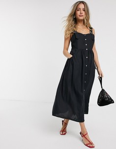 Черный сарафан миди с пуговицами ASOS DESIGN