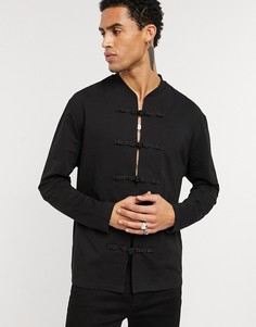 Черный лонгслив с застежками в восточном стиле ASOS DESIGN