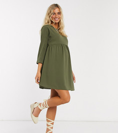 Свободное платье мини цвета хаки с длинными рукавами ASOS DESIGN Maternity-Зеленый