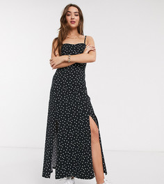 Платье макси на бретелях в горошек ASOS DESIGN Petite-Черный