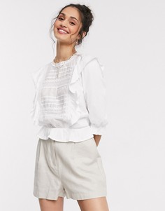 Белая блузка с оборками Miss Selfridge-Кремовый