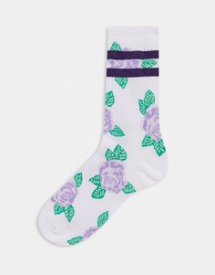 Высокие носки с полосами и цветочным принтом лавандового цвета ASOS DESIGN-Фиолетовый