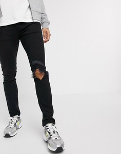 Черные рваные супероблегающие джинсы Mennace-Черный