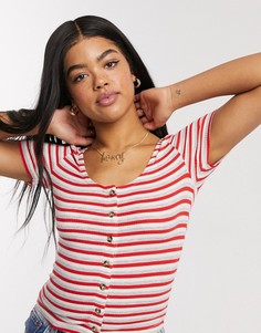 Футболка на пуговицах с принтом в полоску Brave Soul-Мульти