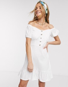 Белое ярусное платье мини с открытыми плечами ASOS DESIGN-Белый