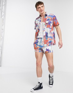 Короткие шорты для плавания с принтом карты ASOS DESIGN-Мульти