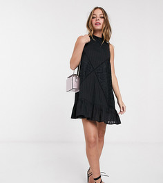 Черное платье мини без рукавов с кружевной вставкой ASOS DESIGN Petite-Черный