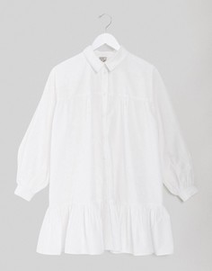 Свободное платье-рубашка мини А-силуэта из хлопкового поплина ASOS DESIGN-Белый