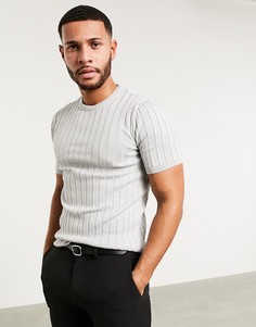 Серая обтягивающая футболка в рубчик ASOS DESIGN-Серый