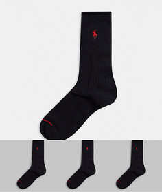 3 пары черных спортивных носков Polo Ralph Lauren-Черный