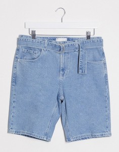 Голубые узкие джинсовые шорты с поясом ASOS DESIGN-Черный
