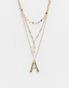 Золотистое ярусное ожерелье с инициалом "А" SVNX-Золотой