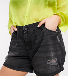 Черные рваные джинсовые шорты в винтажном стиле Noisy May Curve-Черный
