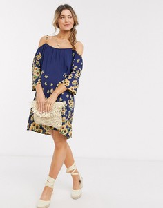 Свободное платье с цветочным принтом En Creme-Синий