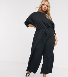 Черный трикотажный комбинезон с поясом ASOS DESIGN Curve