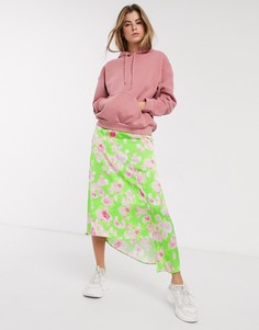Асимметричная атласная юбка миди с цветочным принтом ASOS DESIGN-Мульти