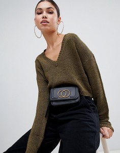 Короткий джемпер с глубоким V-образным вырезом Missguided-Зеленый