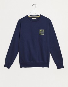 Темно-синий свитшот с круглым вырезом и принтом на груди Celio