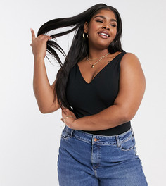 Черное боди из органического хлопка с V-образным вырезом ASOS DESIGN Curve-Черный