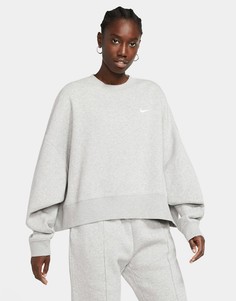 Серый короткий oversized-свитшот с маленьким логотипом-галочкой Nike