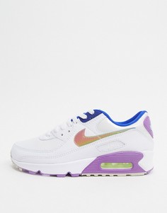 Белые кроссовки с фиолетовой отделкой Nike Air Max 90-Белый